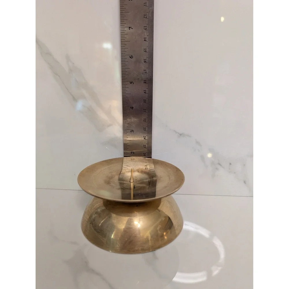 Vintage Solid Brass Spike Pillar Candle Holder Set of 2 Mid Century Modern Gold